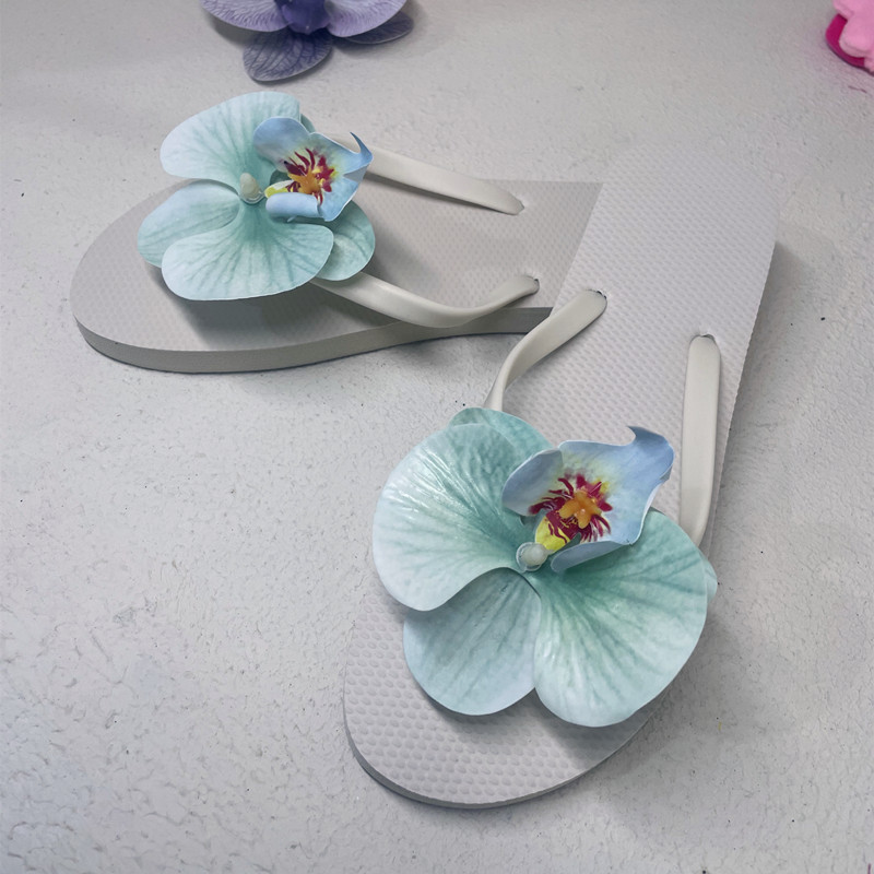 绿色薄荷曼波蝴蝶兰人字拖女2024新款外穿海边沙滩厚底花朵拖鞋潮