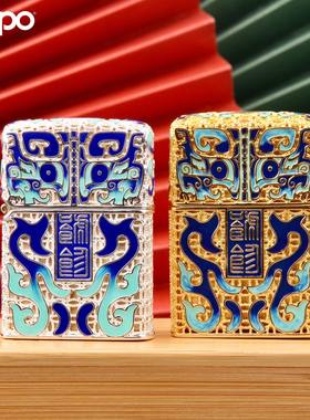美国ZIPPO煤油打火机金丝珐琅瑞兽掐丝镀金银DIY套壳机礼品收藏