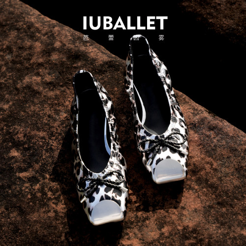 IUBALLET 2025新款豹纹蝴蝶结浅口平底芭蕾舞鞋舒适百搭单鞋