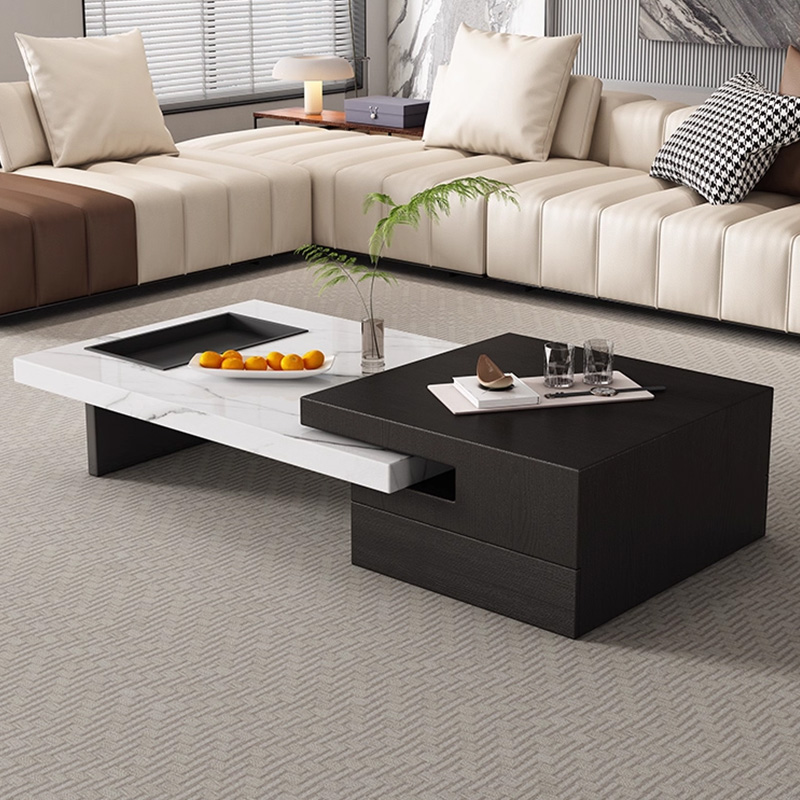 意式轻奢极简伸缩茶几定制长方形