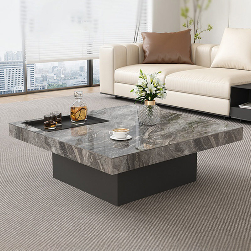 小户型意式极简轻奢岩板茶几组合