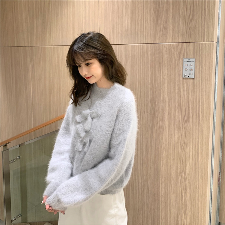Real price Winter Christmas rabbit hair bowknot Pullover Sweater for girls