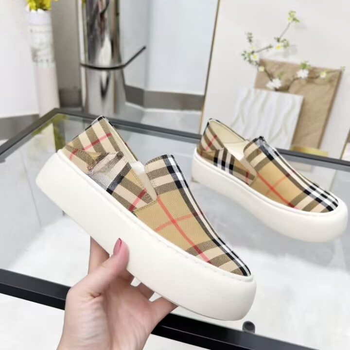 格纹配松紧一鞋两穿时尚休闲圆头一脚蹬松糕厚底防滑女鞋