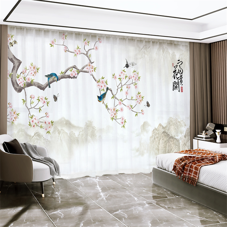 定制新中式窗帘布2025新款客厅高档山水花鸟卧室中国风禅意窗纱帘