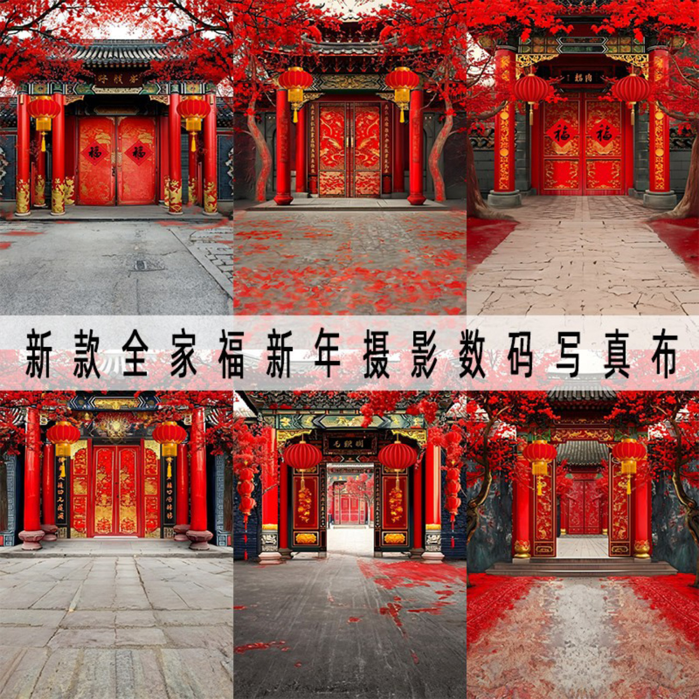 新年古装中式全家福摄影装饰