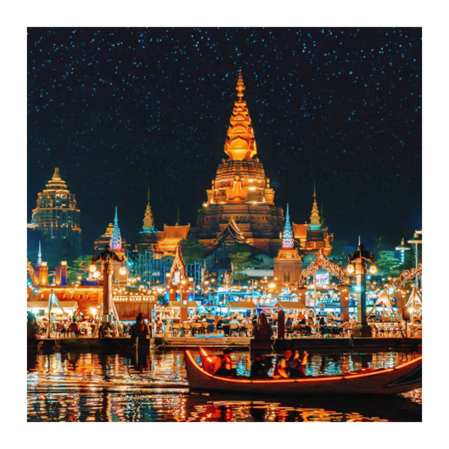 新款西双版纳灯光夜景背景布