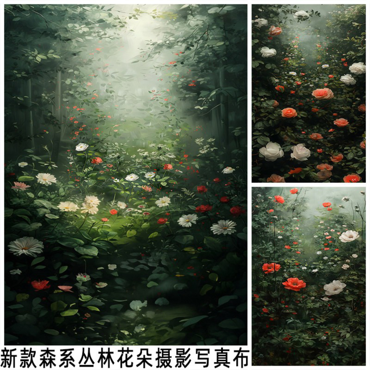 梦幻丛林森系花朵背景布室内摆拍