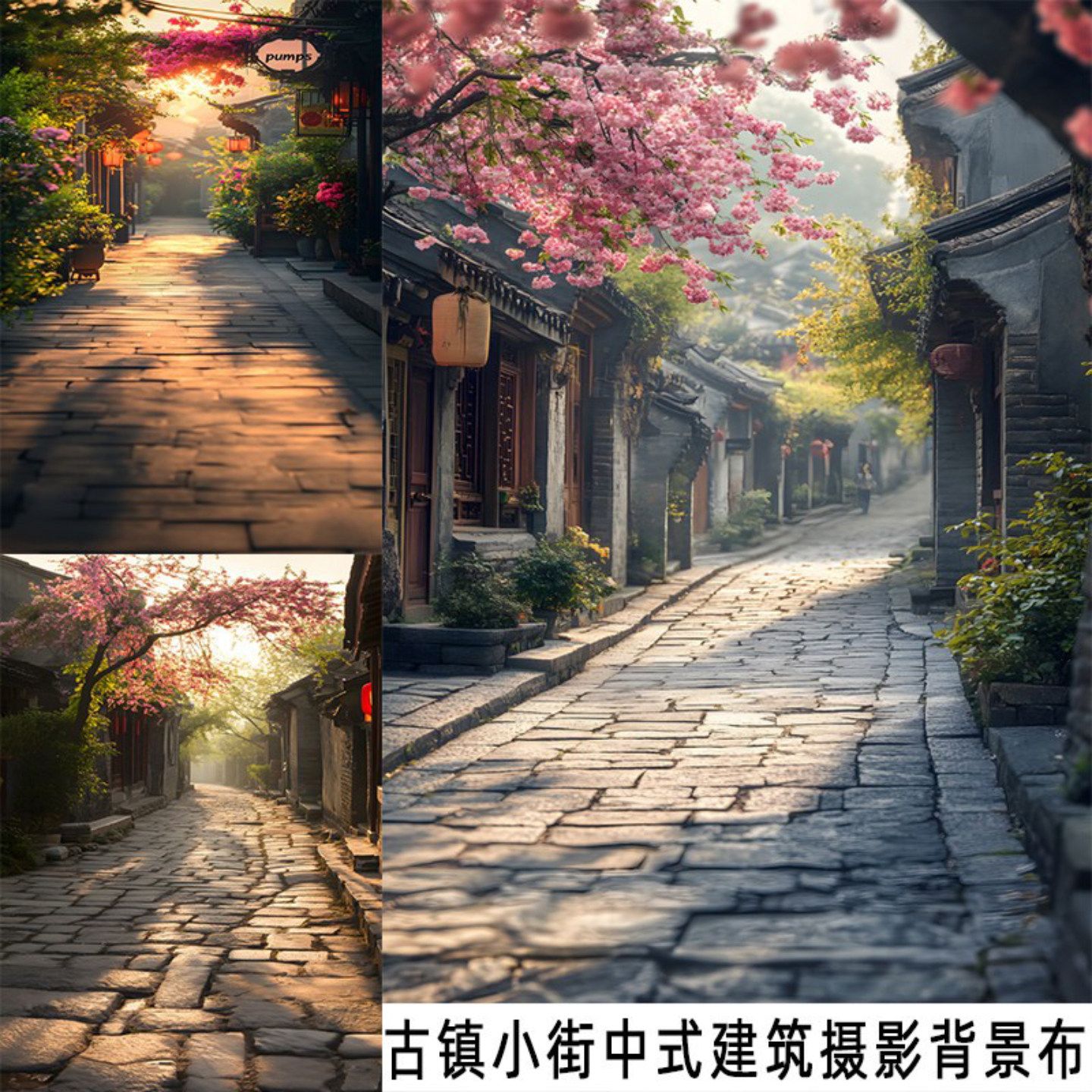 新款中式古镇街道风景摄影背景布