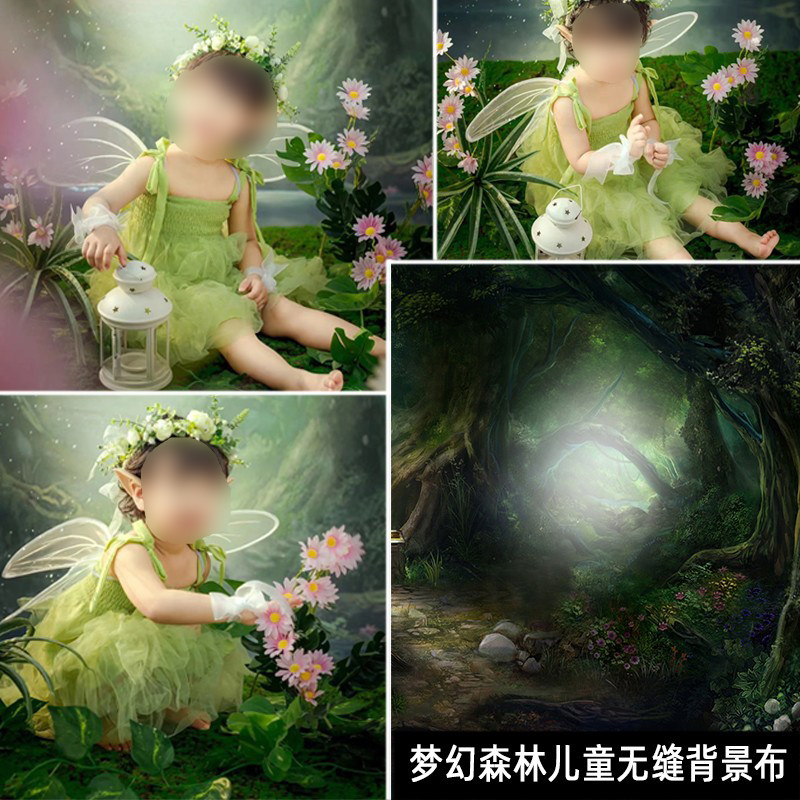 新款梦幻森林摄影背景布影楼室内大自然卡通儿童拍照道具写真布