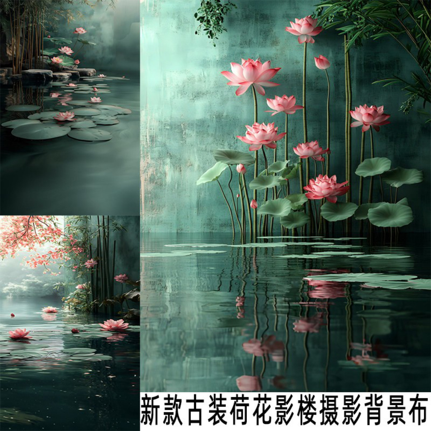 新款古装荷花影楼摄影背景布