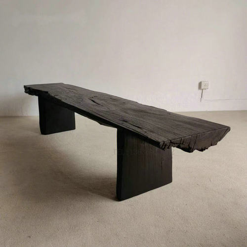 侘寂风碳化民宿原木复古休息凳