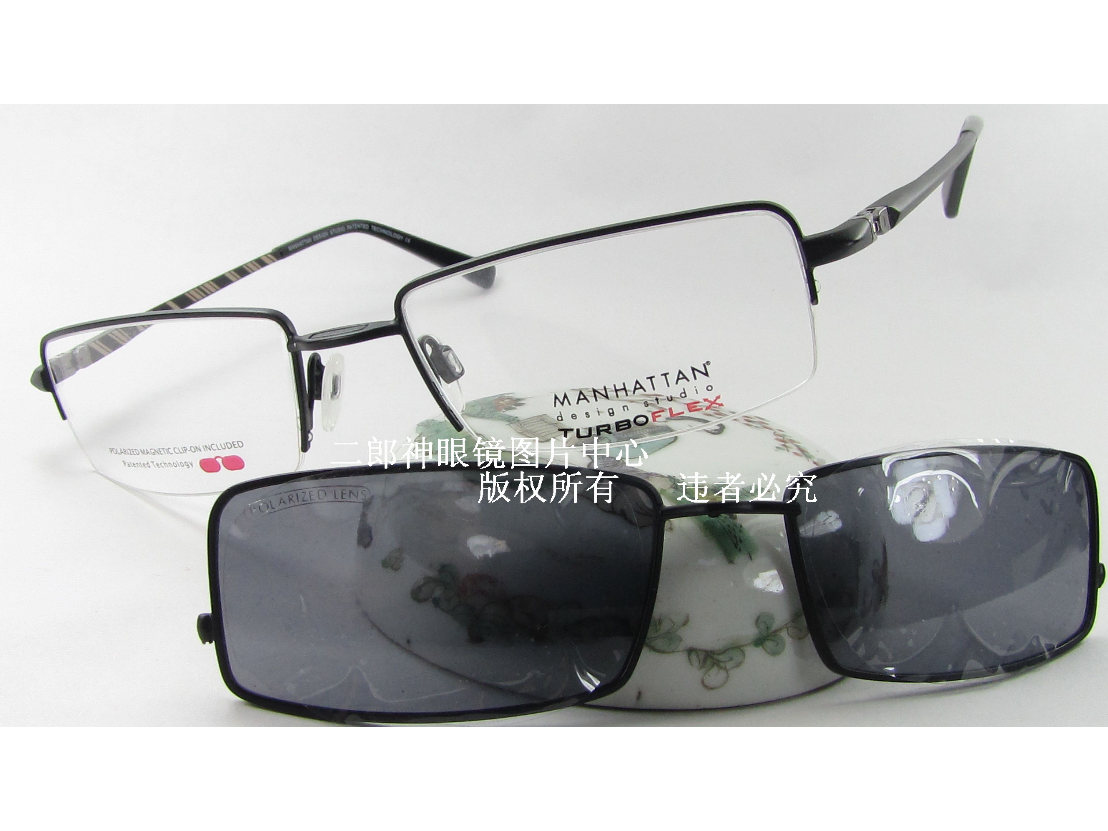 正品 MANHATTAN 美国近视偏光太阳镜套镜半框眼镜架 S3151 男女