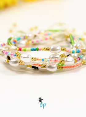 糖果色夏天细手工编织手链