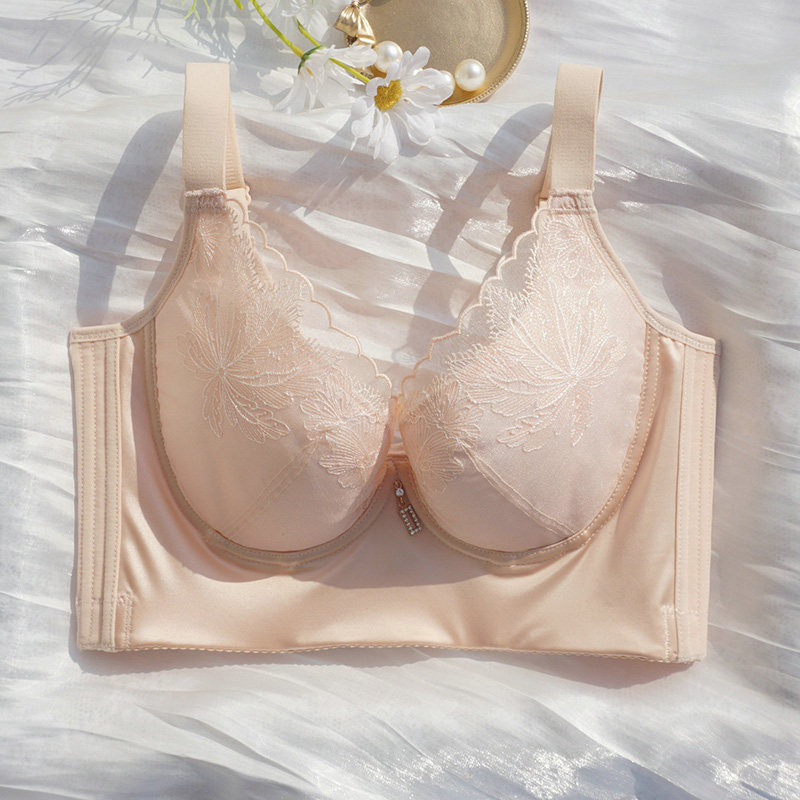 调整型文胸聚拢收副乳上托防下垂肤色小胸有钢圈薄款蚕丝内衣胸罩