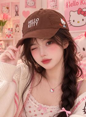 正版Hellokity凯蒂猫刺绣棒球帽可爱少女可爱显脸小休闲鸭舌帽萌