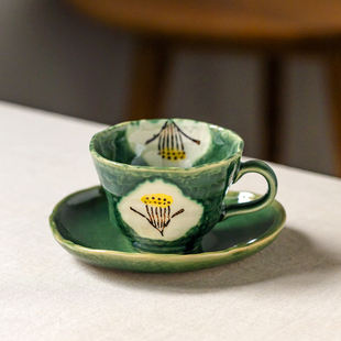 日本进口濑户烧侘寂风咖啡杯套装日式高档复古下午茶杯配碟粗陶杯