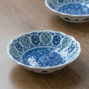 日本进口釉下彩千代源欧风唐草小浅钵大深盘家用炒菜盘汤盘浅口碗