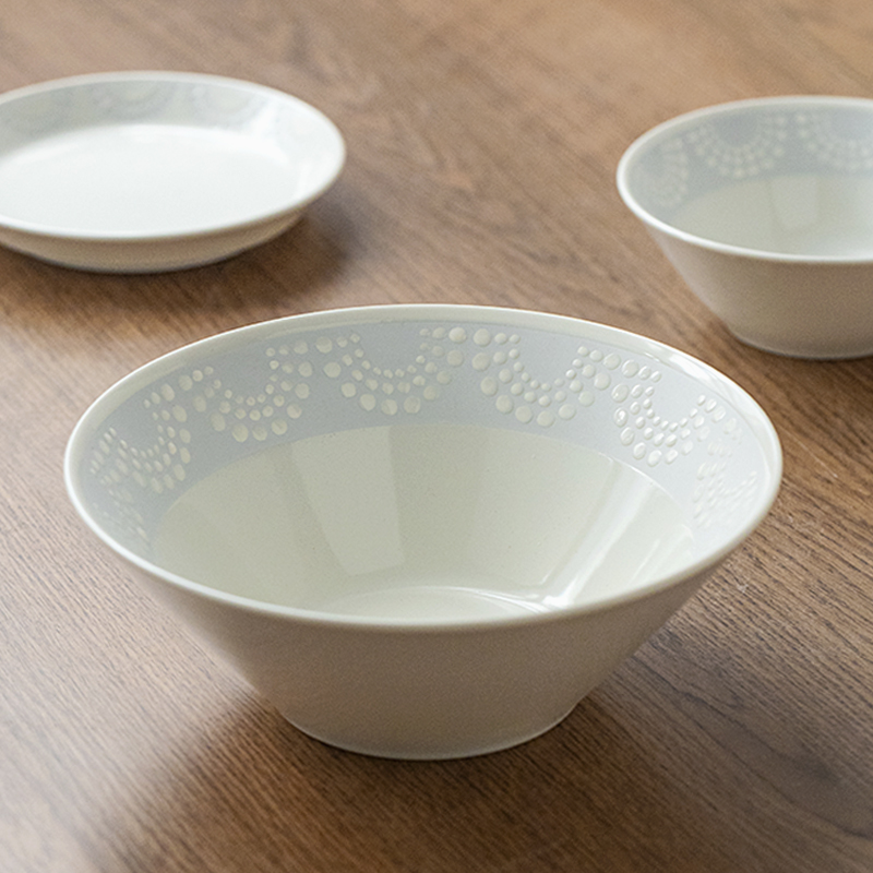 日本进口美浓烧釉下彩珍珠白瓷浮雕大碗日式简约大面碗汤碗小钵碗