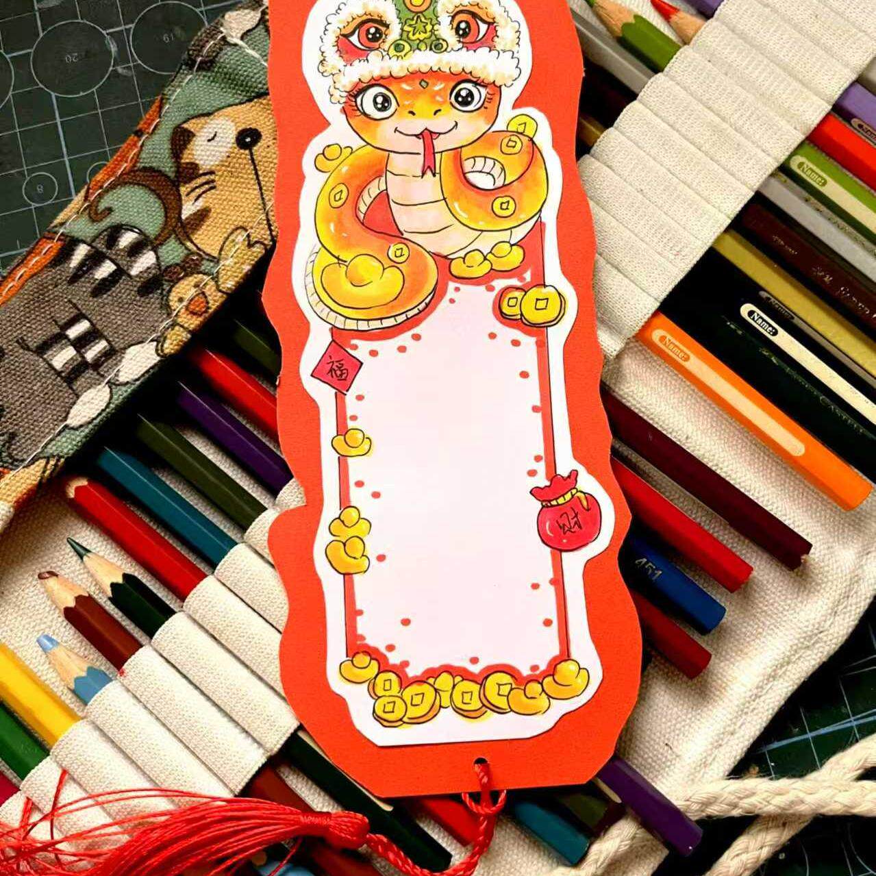 蛇年邮票DIY马年羊年邮票书签DIY手绘生肖邮票手绘生肖儿童画代画