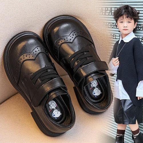 儿童黑色小学生皮鞋校园软底单鞋