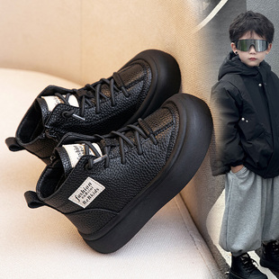 儿童马丁靴2025秋冬新款男童真皮靴子加绒二棉短靴宝宝保暖雪地棉