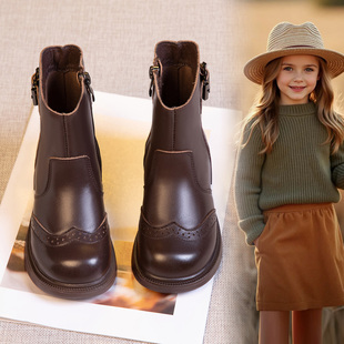 女童马丁靴2025冬季新款儿童中筒靴子软底女孩切尔西短靴加绒冬鞋