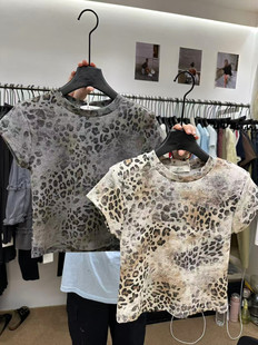 T恤女修身 2026年夏季 做旧豹纹印花垫肩短袖 韩版 显瘦上衣潮 新款