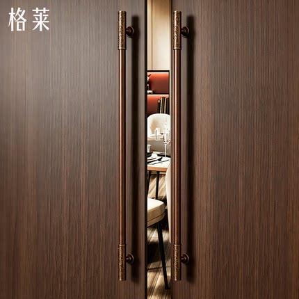 轻奢酒店玻璃大门拉手金色胡桃木高档别墅小区实木门把手不锈钢