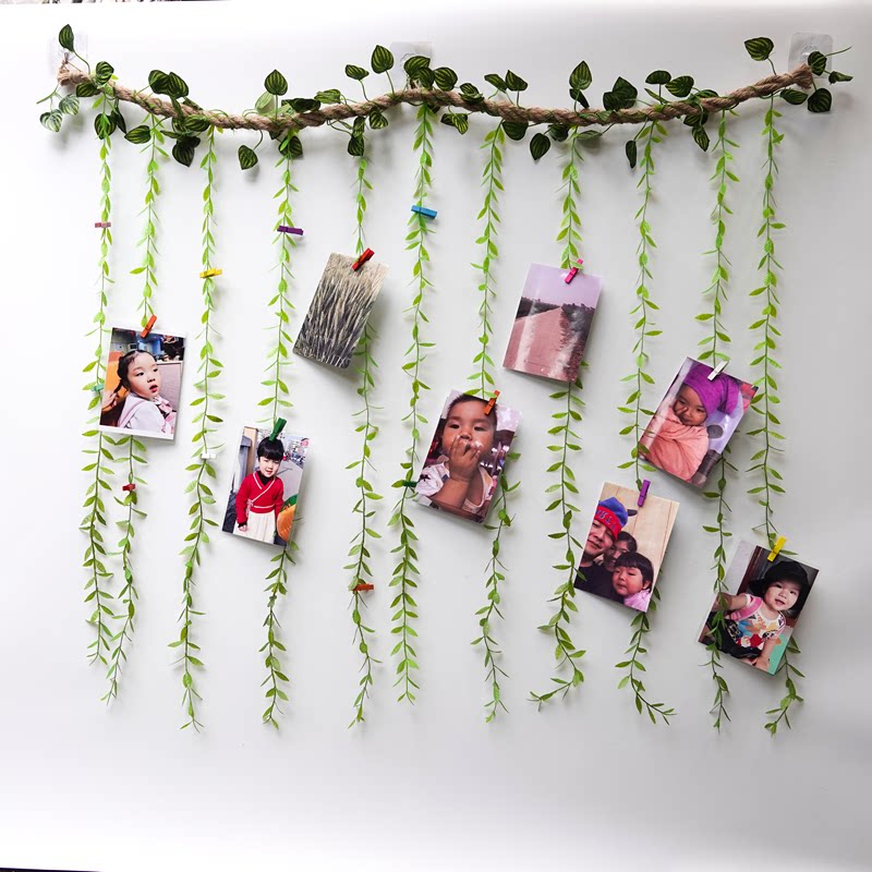 创意麻绳假花挂照片ins墙面装饰挂件房间布景墙上挂相片墙高级感
