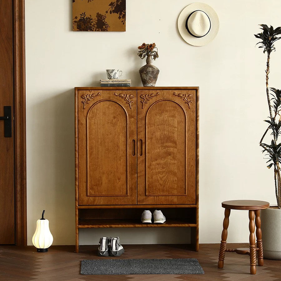 法式实木鞋柜门口家用简约大容量多层中古门厅复古入户玄关收纳柜,住宅家具,鞋柜,淘宝优惠券,粉丝福利购,淘宝优惠卷