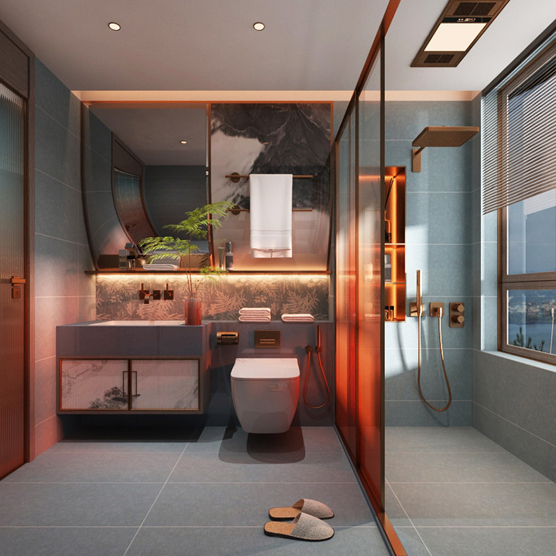 衫影 藏蓝色卫生间油画瓷砖法式淋浴房墙砖400x1200洗手台墙花砖