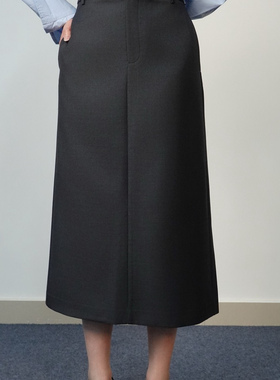 羊毛混纺通勤风灰色百搭A字半身裙博主ROW风显瘦高腰中长款半身裙