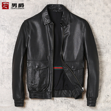 a2空军飞行服真皮皮衣男士 大码 进口头层小牛皮翻领皮夹克反季 外套