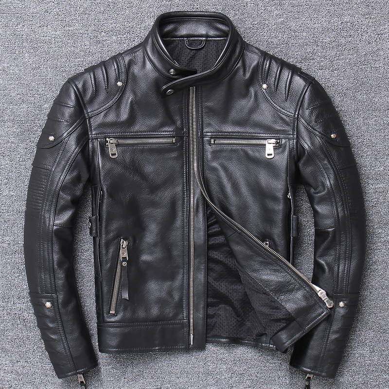 重磅機車騎行服真皮皮衣哈雷男士厚牛皮立領修身潮牌網紅夾克外套在類目 男裝, 皮衣中 - 來自Buy2taobao.com提供專業的淘寶代購服務