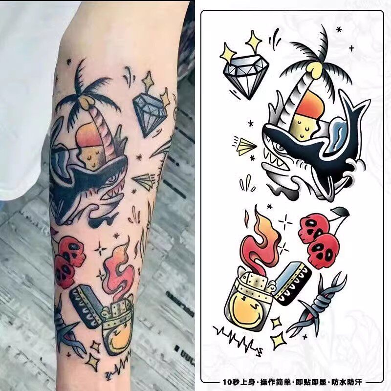 拼接花臂彩色纹身贴卡通拼接花臂彩色纹身贴纸持久防水ins酷潮