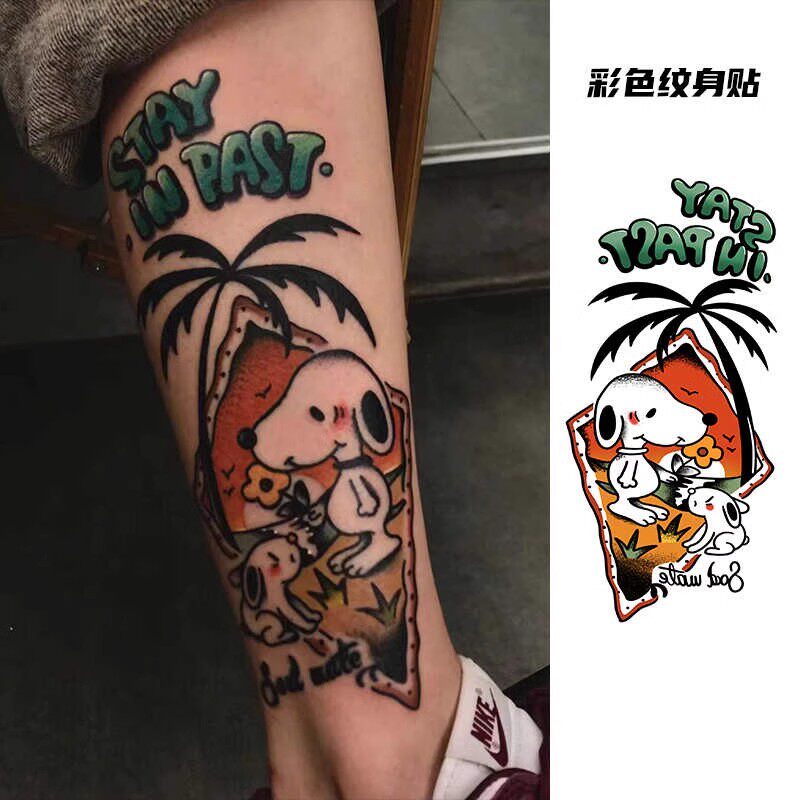oldschool拼接花臂纹身贴史努比卡通可爱小狗纹身贴纸手臂防水女