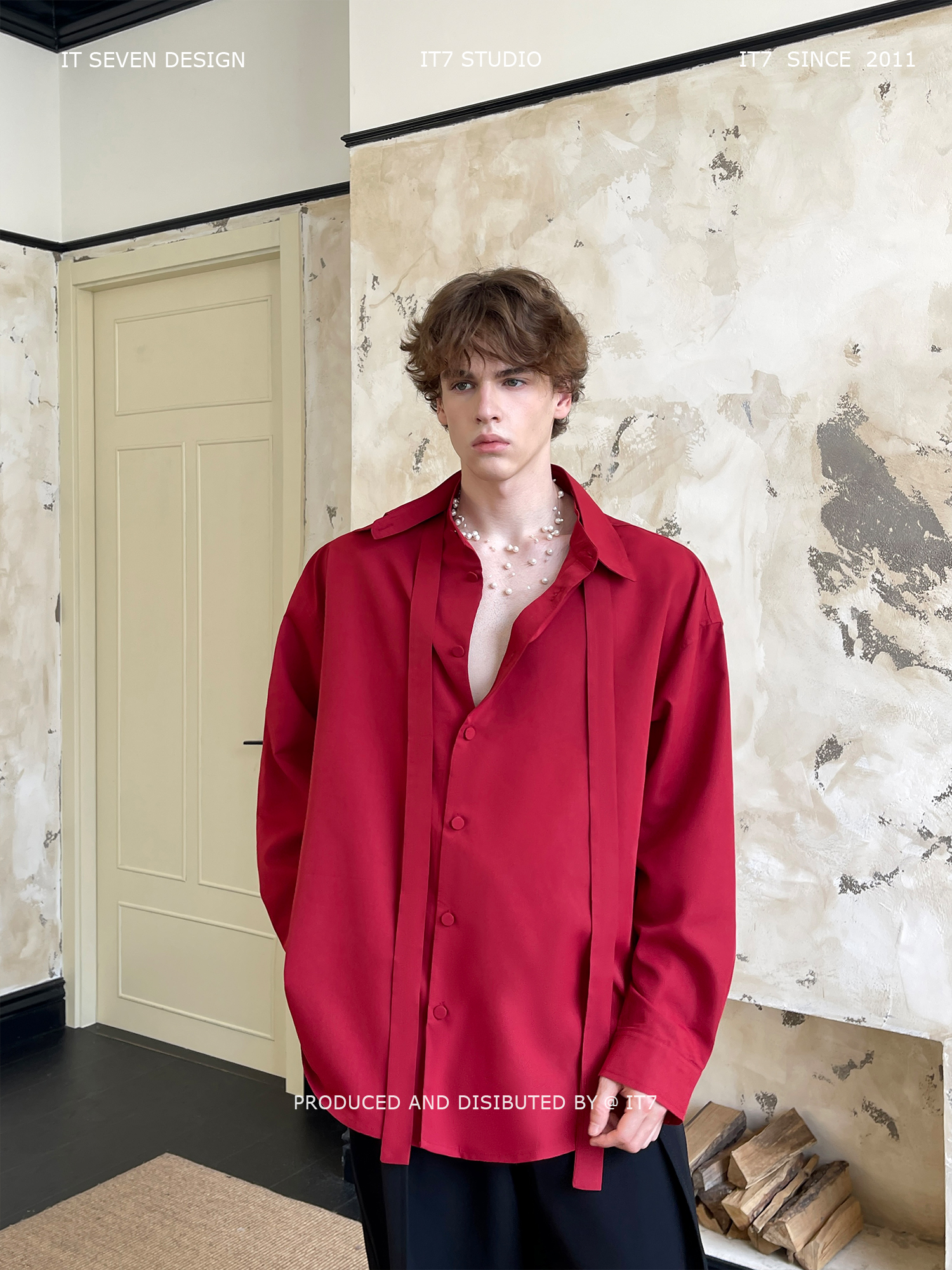 thumbnail for It7 [Neon Carnival] Ancora Red Collar Ribbon Design Niche Long sleeves shirt