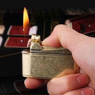 百诚创意打火机老式充气磕头机怀旧复古滚花铜送老公男友刻字定制