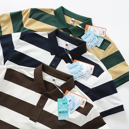 纯棉针织撞色条纹翻领短袖POLO衫