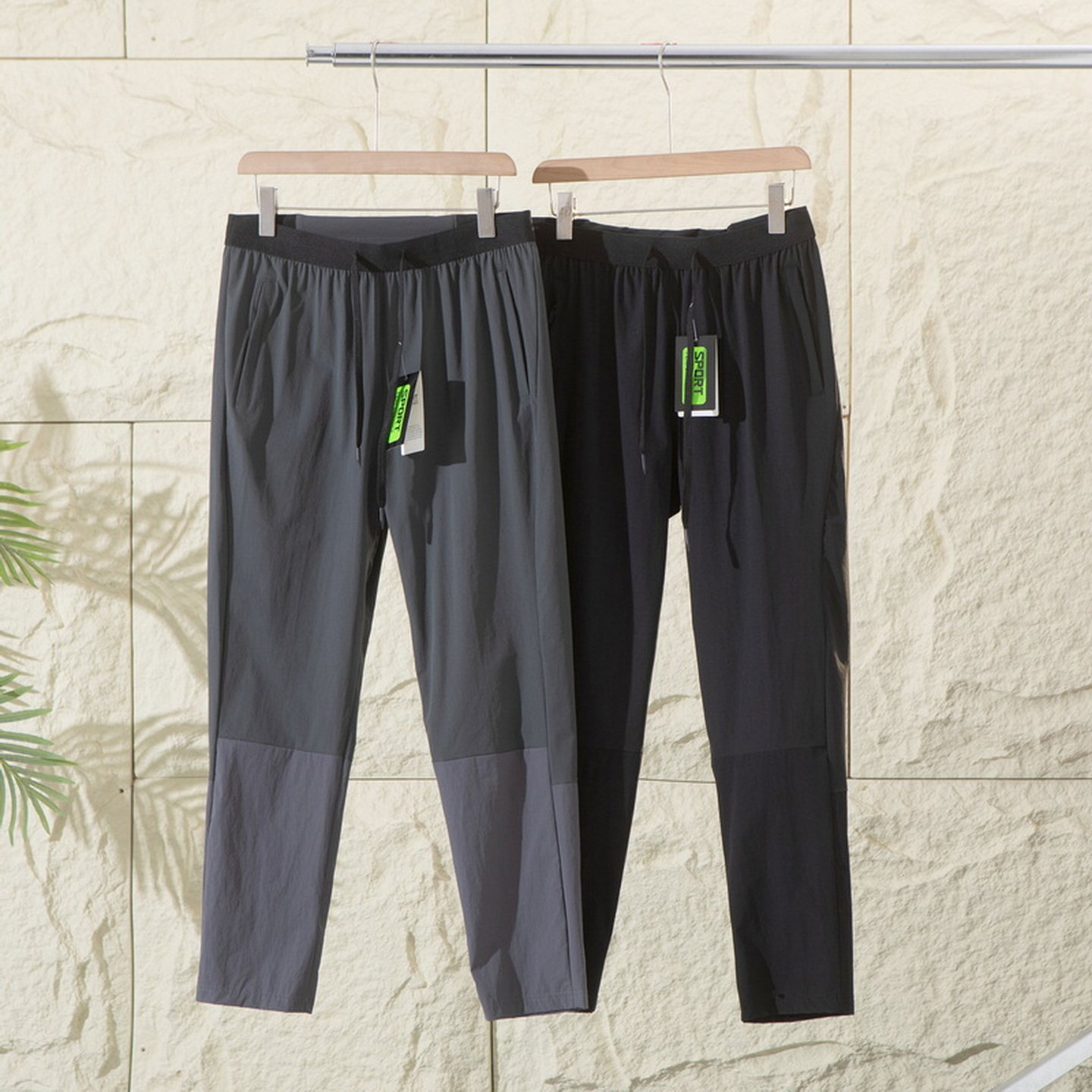 跑步训练健身户外运动轻薄弹力速干透气黑长裤宽松直筒休闲裤男夏