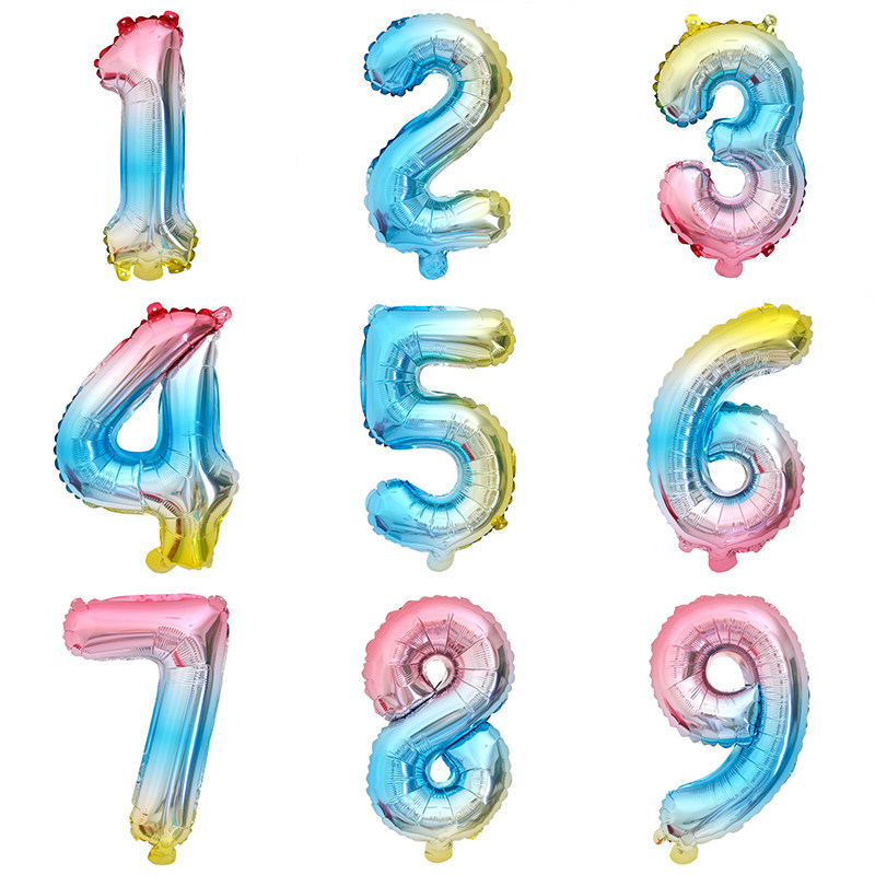16寸美版彩虹渐变色数字铝膜气球 生日婚庆装饰0-9数字铝膜气球