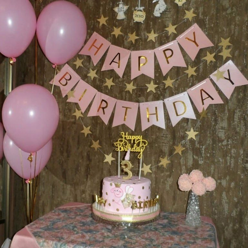 烫金生日快乐字母横幅拉旗HAPPY BIRTHDAY小鱼尾彩旗拉花生日装饰