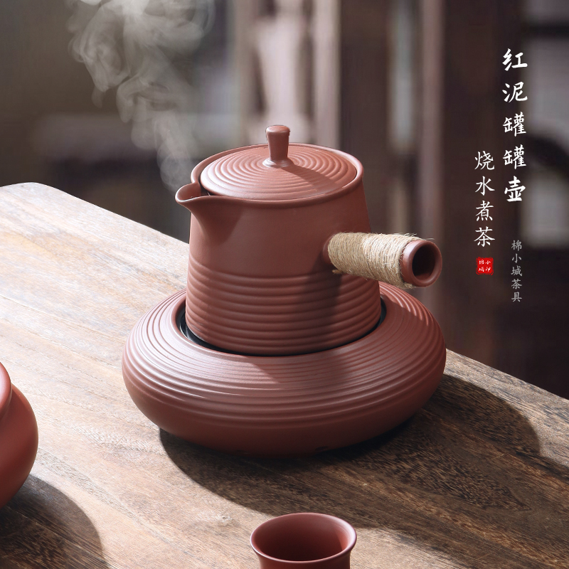 潮州红泥罐罐茶壶煮茶器手工侧把煮茶壶带盖家用烧水壶电陶炉套装