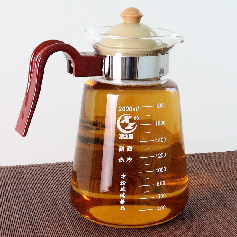 方松耐热玻璃壶直火壶高硼硅玻璃茶壶大容量2L潮汕熬中药煲凉茶壶