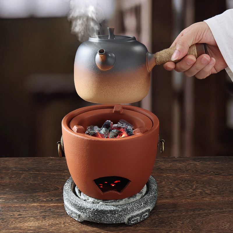 红泥炭炉直火烧陶瓷壶煮茶炉复古