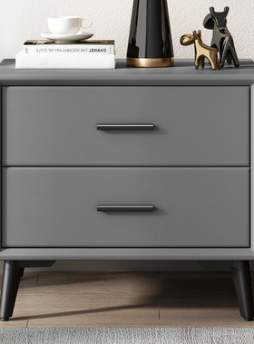 床头柜简约现代卧室轻奢皮质软包ins北欧实木抽屉灰色45cm宽边柜
