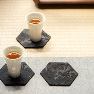 知舍 香云纱墨竹杯垫新中式复古立体提花布料茶垫隔热垫