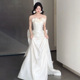 韩式 抹胸轻婚纱简约高级超仙出门纱白色缎面拖尾新娘结婚迎宾礼服