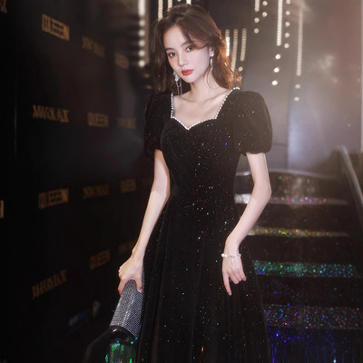 黑色晚礼服女2025新款轻奢小众高端法式赫本小个子成人礼裙高级感