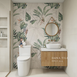 戴纳法式 复古花砖600X1200厨房卫生间浴室背景墙砖植物小动物图案